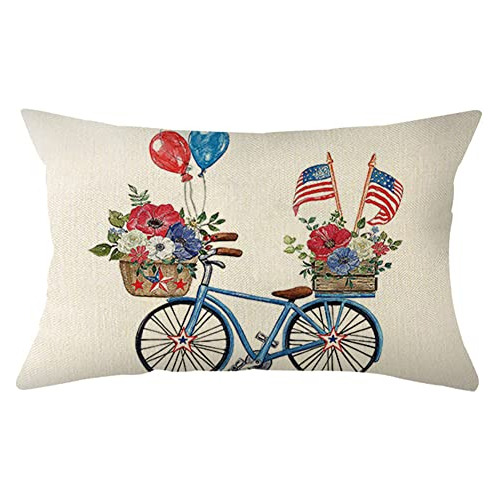 Funda De Almohada Del 4 De Julio Bicicleta Bandera Amer...