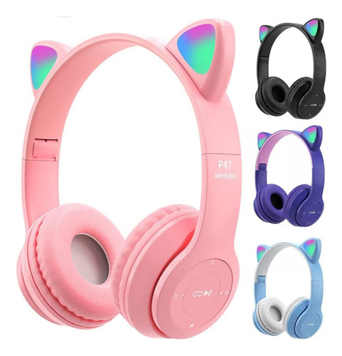 25pz Audifonos Bluetooth Led Mano Libre Diadema Gato Kawaii