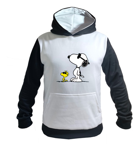 Buzo Hoodie Blanco/negro Snoopy