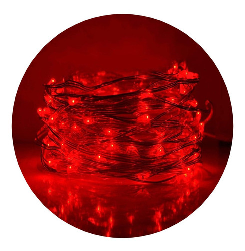 Alambre Luces Led 5 Metros Rojo Cable Tira Pilas Navidad