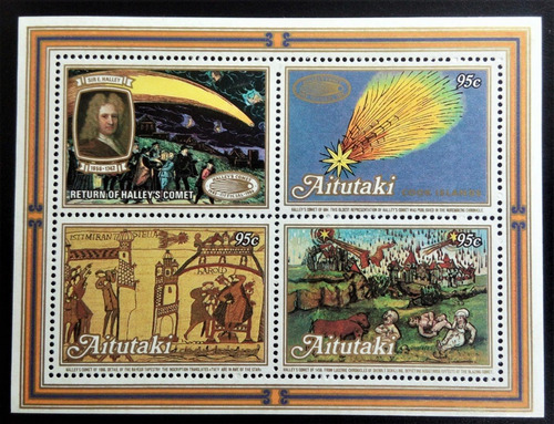 Aitutaki Arte Espacio, Bloque Sc 390 Cometa 1986 Mint L16485