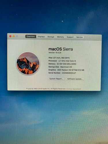 iMac 27 Intel Core I5-2.7 Ddr3 32gb Amd Radeon 6770m