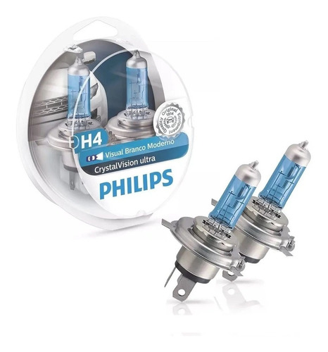 Lâmpada Philips H4 Crystal Vision Ultra Efeito Xenon + Pingo