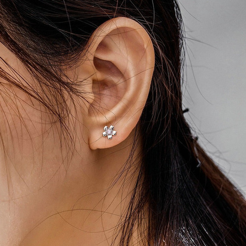 Aros De Plata S925 Con Circón Diseño Flor