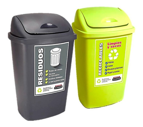 2 Tachos De Basura/reciclado X 50 L. C/ Etiquetas Colombraro