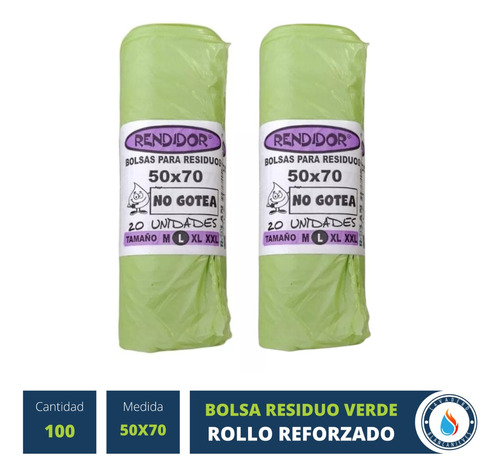 100 Bolsas Residuo Consorcio Verde 50x70 Rollo No Gotea 