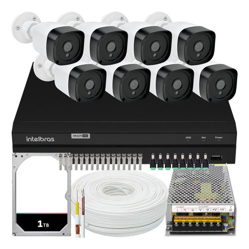 Kit 8 Cameras Segurança Full Hd 1080p Dvr Intelbras 1208 8ch