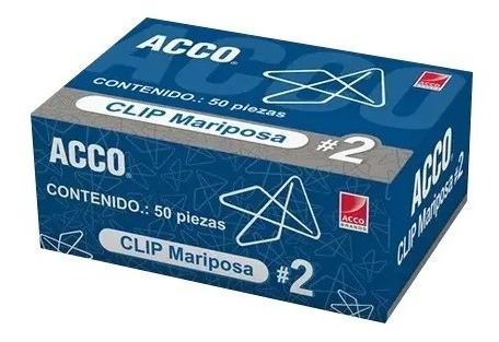 5 Cajas C/50 Pzas Sujeta Documentos / Clip Mariposa #2 Acco