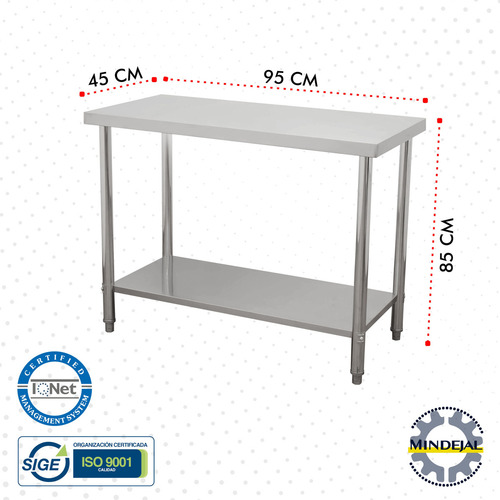 Mesa Acero Inoxidable 95 Frente 45 Fondo 90 Alto