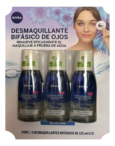 Nivea Desmaquillante Bifásico Rostro 3 Pzas De 125 Ml C/u