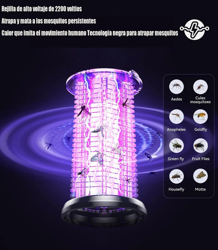 3 en 1 UV Inverter AI Mosquito Killer Matamosquitos de exterior con luz LED de camping matamosquitos de interior con función USB recargable para pasillos de viaje balcones patios traseros etc