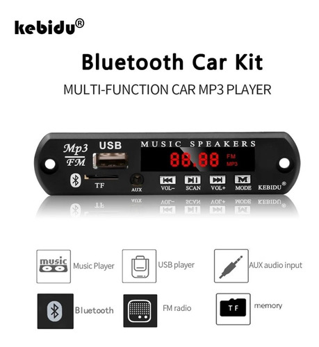 5x Placa Decodificador Áudio Mp3 Bluetooth Usb Aux Micro Sd