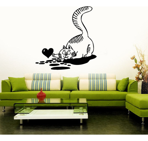 Vinilos Adhesivos Decorativo  Cuarto Gato Corazon 128