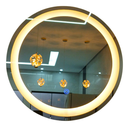 Espelho Redondo Led 50x50 Lapidado Jateado Touch Moderno Moldura Branco