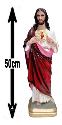 Sagrado Corazón De Jesús 50cm, Resina Con Ojo De Cristal 