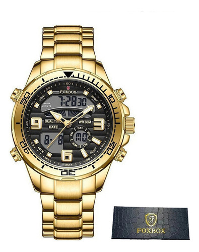 Relojes Foxbox Luxury Chronograph Luminous Para Hombre Color Del Bisel Dorado/negro