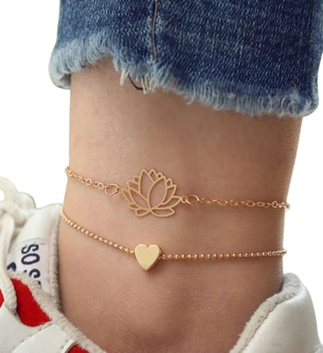 2 Piezas De Pulsera Tobillera Con Cadena 