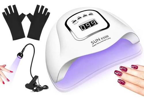 Lámpara Uv Led Para Uñas Secado Rápido 45led 150w & Guantes