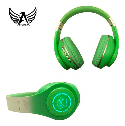 Headphone Fone De Ouvido Bluetooth Com Luzes De Leds Cor Verde/Branco