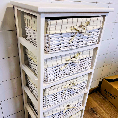 Cajonera Paris De Madera Y Mimbre Yute Organizador Nórdico