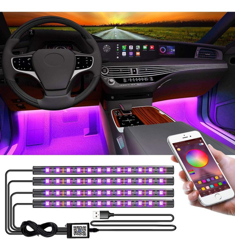 Rgb Luz Interior Coche Auto Lámpara Decoración Usb Tiras Led