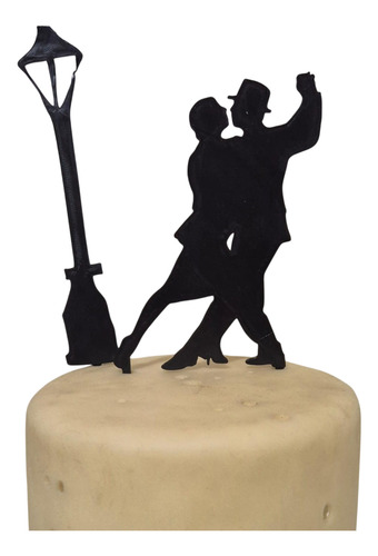 Topper 3d Pareja Tango Y Farol - 2 Piezas Para Tortas Negro Pareja Tango Y Farol