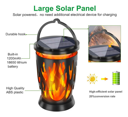 Luces Solares Impermeables Al Aire Libre, Llama Parpadeante