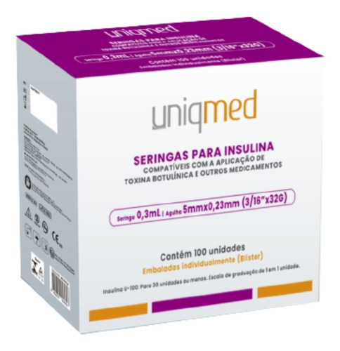 Seringa Toxína Botulínica Uniqmed 0,3ml 32g 5x0,23mm 30ui