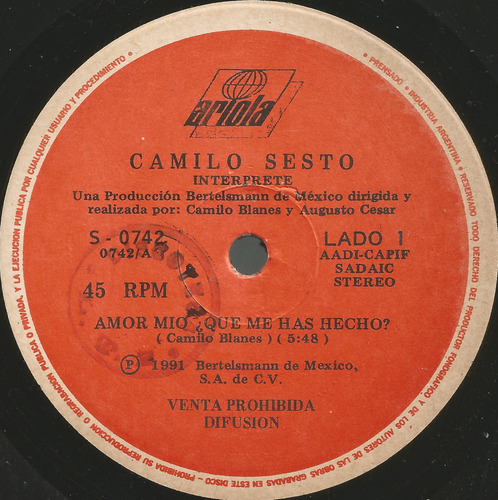 Camilo Sesto / Amor Mio Que Me Has Hecho - Simple Promo