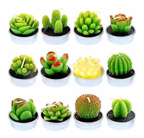 Velas Con Diseño De Cactus Unicos 12 Piezas A Mano Parafina