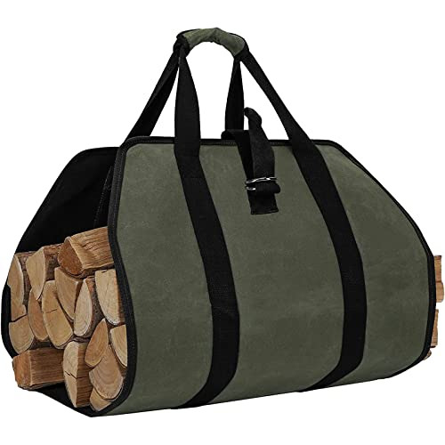 Waxed Canvas Firewood Log Carrier - Wood Stove Accessor...