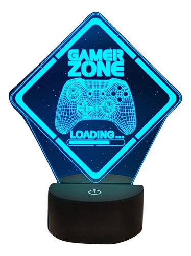 Luminária 3d Led Abajur Gamer Zone Loading 7 Cores Cúpula Base Preta Ou Branca Estrutura Led Ajuste De 7 Cores