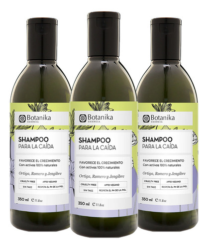 Pack X 3 Shampoo Caída Del Pelo Botanika X 350 Ml Vegano 