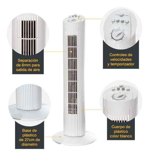Imagen 4 de 7 de Ventilador De Torre Giratorio 3 Velocidades Temporizador