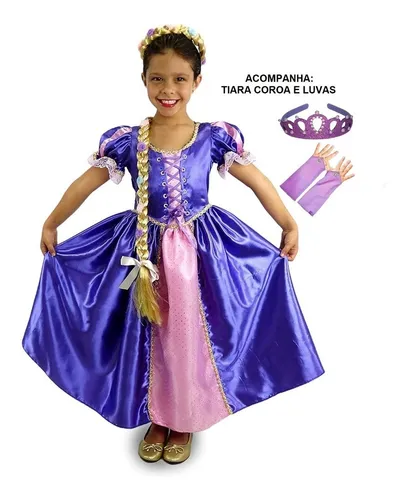 Fantasia Infantil Vestido Princesa Sofia Rapunzel Par Luvas e Tiara – Lilly  Web Shop