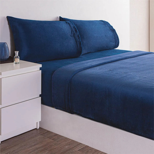Juego De Sábanas Invernales King Size Azul Marino Concord Calientitas