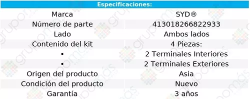 SYD Kit De Terminales De Dirección 4 Piezas Seat Cordoba 2003-2009