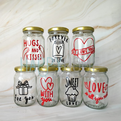 Caja De Frascos De Vidrio 235ml Con Diseños San Valentin
