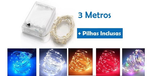 Imagem 1 de 9 de Kit 15 Fio Fada Cordão Luz Cores Natal 3mts 30 Leds+ Pilhas
