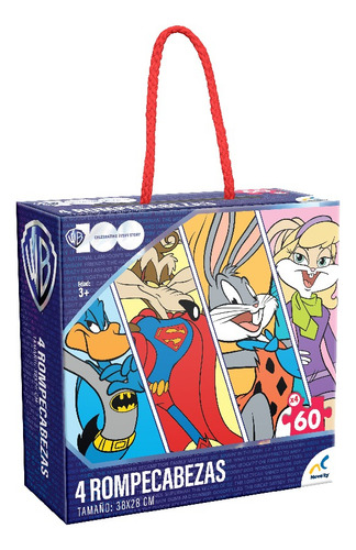 4 Rompecabezas De 38x28 Cm, Bugs Bunny, Lucas, Porky, Coyote
