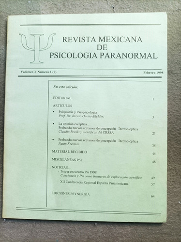 Revista Mexicana De. Psicología Paranormal Nro 1 Feb 1997