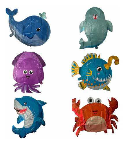 Pack 6 Globos Animales Marinos Metalizados Diseños Cumpleañs