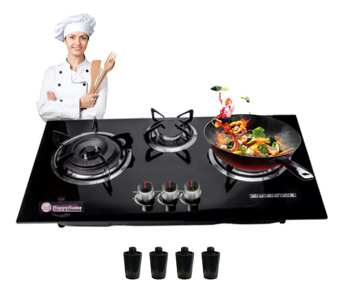 Cocina Encimera A Gas Placa Vidrio Templado Line 3 Platos