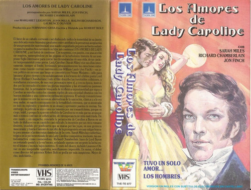 Lady Caroline Lamb Vhs Sarah Miles Richard Chamberlain