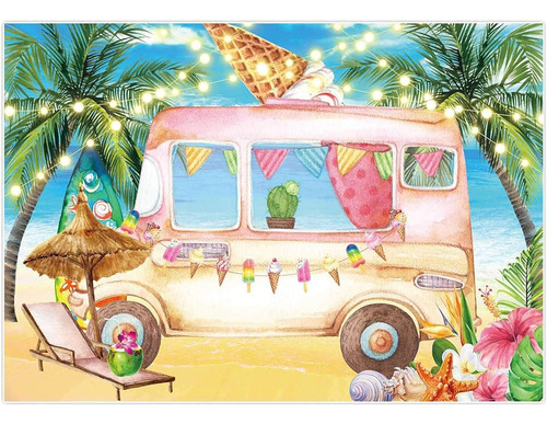 Allenjoy 7x5ft Ice Cream Truck Shop Backdrop Summer Ocean Se