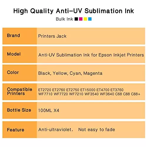  Printers Jack Sublimation Ink for Epson EcoTank ET