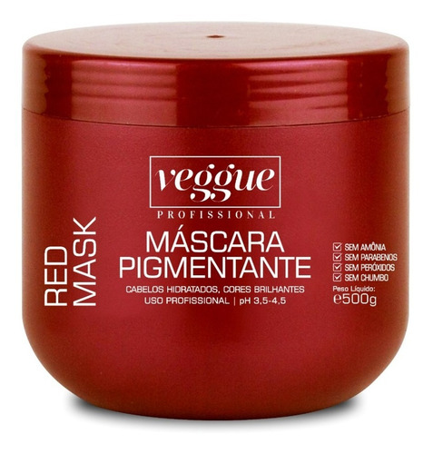 Máscara Pigmentante Vermelha Red 500g Veggue Profissional Tom Vermelho intenso