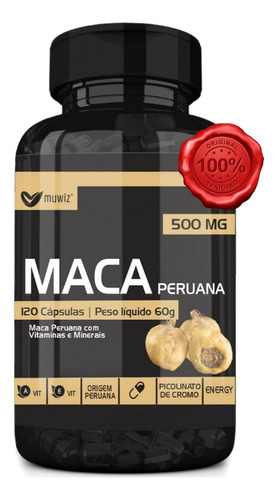Maca Peruana Pura Original 100% Natural 120 Cápsulas - Muwiz
