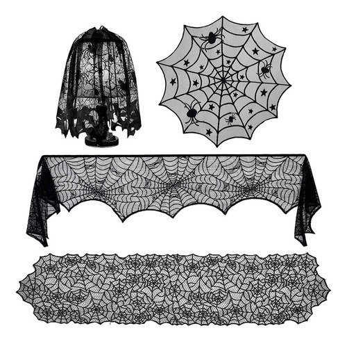 4 Piezas Conjuntos Decoraciones Mantel De Telaraña Halloween