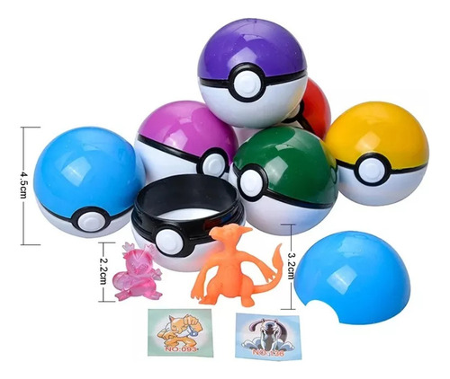 Set De 5 Pokebolas Con Figuras Y Stickers Diversión Anime